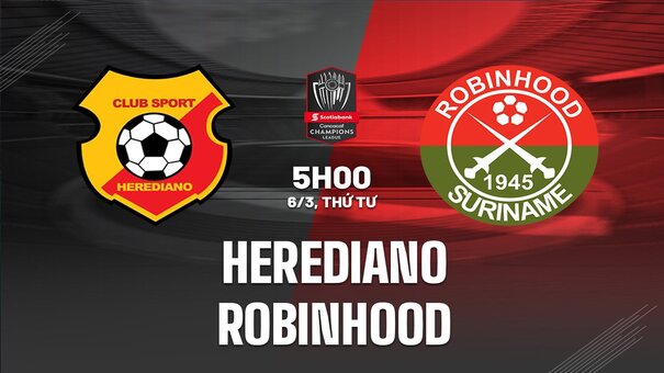 Herediano vs Robinhood 5h00 ngày 6/3 (Concacaf Champions Cup 2024) Robinhood dự Concacaf Champions Cup mùa này với tư cách nhà ĐKVĐ giải Caribbean Cup 2023. CLB Suriname này được đặc cách vào thằng vòng 1/8 và bài test đầu tiên dành cho họ là đại diện Costa Rica - Herediano. Đội thắng cặp đấu này sẽ gặp Philadelphia Union hoặc Pachuca ở vòng tứ kết. Hãy đến FB88 cá cược bóng đá để biết thêm thông tin nhé .