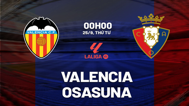 Nhận định bóng đá Valencia vs Osasuna 0h00 ngày 25/9 (La Liga 2024/25). Hãy đến FB88 cá cược bóng đá .